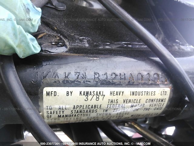 JKAKZLB12HA010549 - 1987 KAWASAKI KZ305 B BLACK photo 10