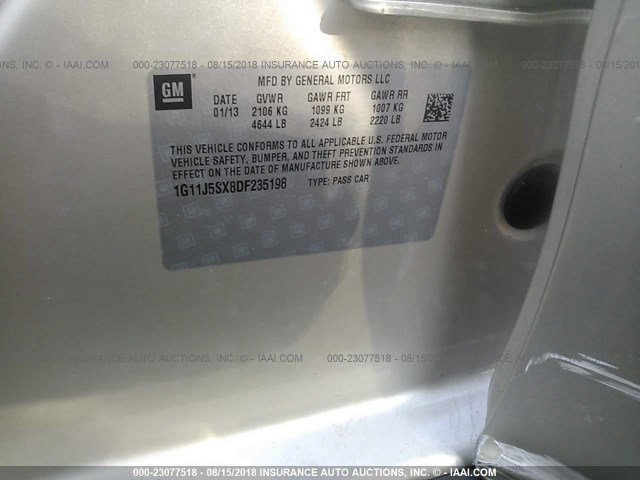 1G11J5SX8DF235198 - 2013 CHEVROLET MALIBU LTZ 棕色 照片 9