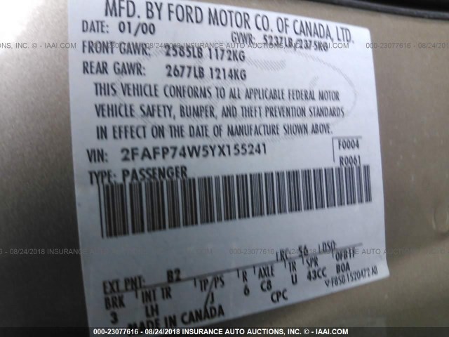 2FAFP74W5YX155241 - 2000 FORD CROWN VICTORIA LX GOLD photo 9