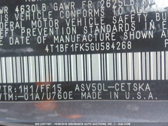 4T1BF1FK5GU584268 - 2016 TOYOTA CAMRY LE/XLE/SE/XSE 绿色 照片 9