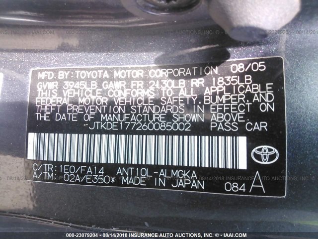 JTKDE177260085002 - 2006 TOYOTA SCION TC ნაცრისფერი ფოტო 9