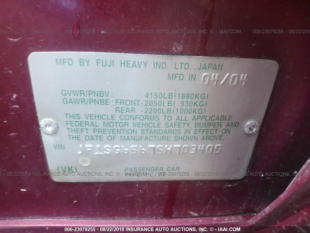 JF1SG65675H703405 - 2005 SUBARU FORESTER 2.5XS წითელი ფოტო 9