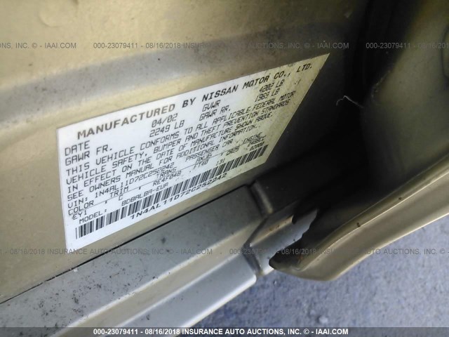 1N4AL11D72C252242 - 2002 NISSAN ALTIMA S/SL GOLD photo 9