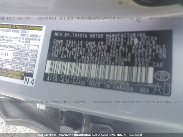 2T1KR32E45C354738 - 2005 TOYOTA COROLLA MATRIX XR SILVER photo 9