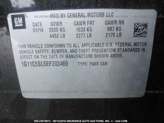 1G11C5SL6EF203469 - 2014 CHEVROLET MALIBU 1LT 黑色 照片 9