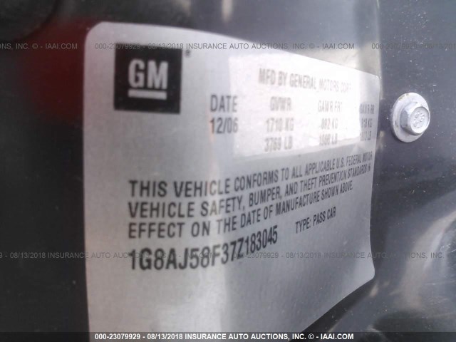 1G8AJ58F37Z183045 - 2007 SATURN ION LEVEL 2 SILVER photo 9