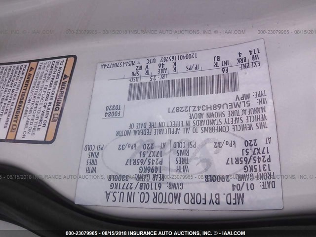 5LMEU68H34ZJ22871 - 2004 LINCOLN AVIATOR WHITE photo 9