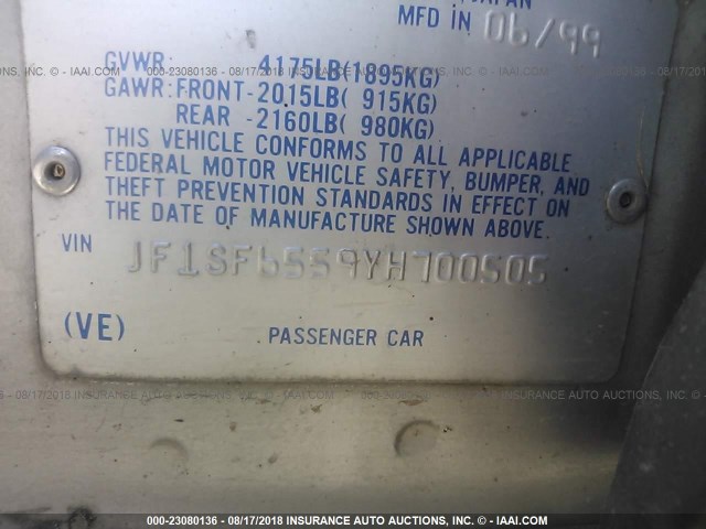 JF1SF6559YH700505 - 2000 SUBARU FORESTER S 银色 照片 9