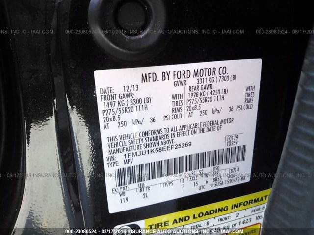 1FMJU1K58EEF25269 - 2014 FORD EXPEDITION LIMITED BLACK photo 9