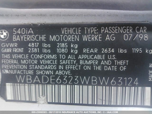 WBADE6323WBW63124 - 1998 BMW 540 I AUTOMATIC Gümüş fotoğraf 9