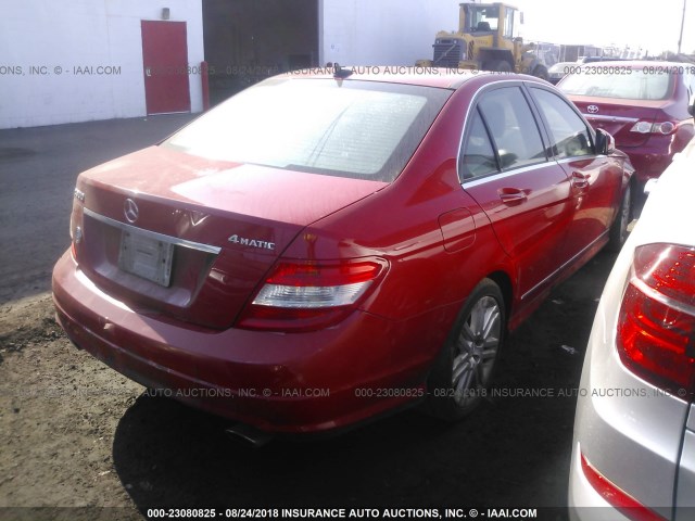 WDDGF81X39F249030 - 2009 MERCEDES-BENZ C 300 4MATIC RED photo 4