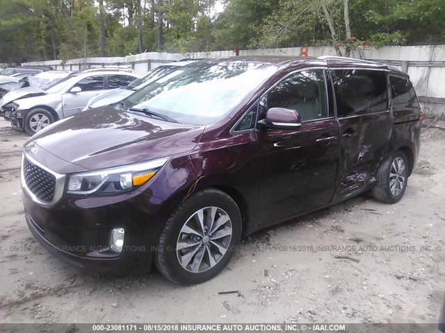 KNDMC5C10G6108412 - 2016 KIA SEDONA EX/SX BURGUNDY photo 2