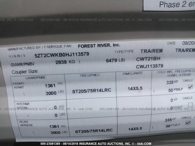 5ZT2CWKB0HJ113579 - 2017 FOREST RIVER COACHMEN CLIPPER  BEIGE photo 7