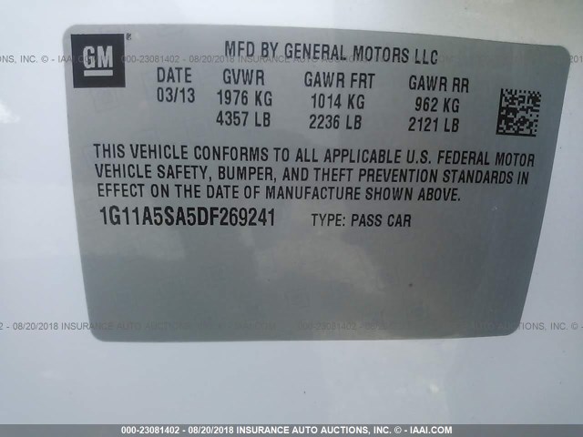 1G11A5SA5DF269241 - 2013 CHEVROLET MALIBU LS Ağ foto 9