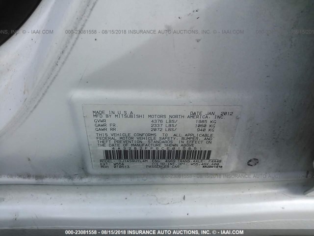 4A32B2FF6CE015651 - 2012 MITSUBISHI GALANT FE WHITE photo 9