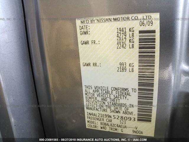 1N4AL21E99N528093 - 2009 NISSAN ALTIMA 2.5/2.5S GRAY photo 9