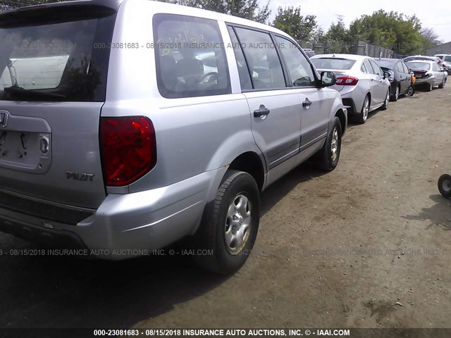 2HKYF18125H519243 - 2005 HONDA PILOT LX SILVER photo 4