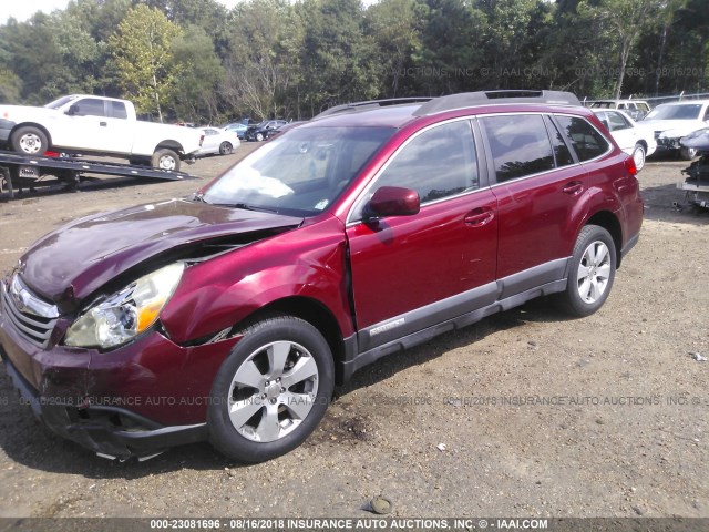 4S4BRBGC9B3318769 - 2011 SUBARU OUTBACK 2.5I PREMIUM RED photo 2