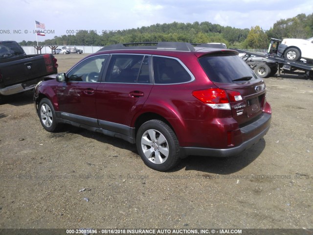 4S4BRBGC9B3318769 - 2011 SUBARU OUTBACK 2.5I PREMIUM RED photo 3