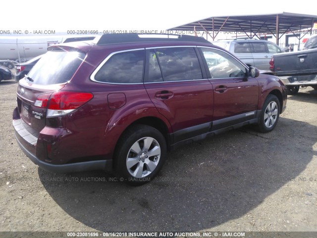 4S4BRBGC9B3318769 - 2011 SUBARU OUTBACK 2.5I PREMIUM RED photo 4