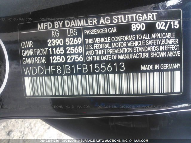 WDDHF8JB1FB155613 - 2015 MERCEDES-BENZ E 350 4MATIC BLUE photo 9