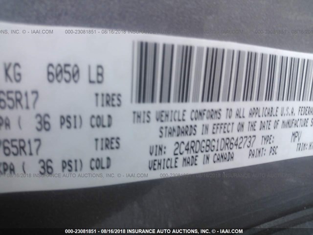 2C4RDGBG1DR642737 - 2013 DODGE GRAND CARAVAN SE SILVER photo 9