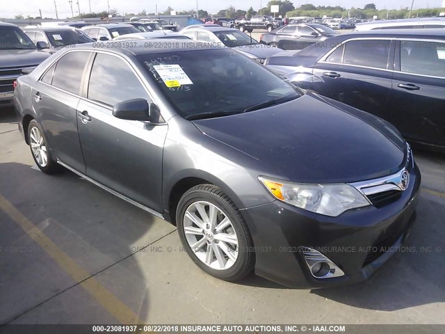 4T1BK1FK8CU015906 - 2012 TOYOTA CAMRY SE/XLE GRAY photo 1