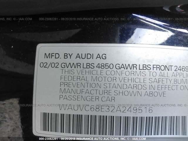 WAUVC68E32A249516 - 2002 AUDI A4 1.8T AVANT QUATTRO BLUE photo 9