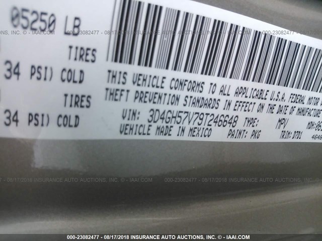 3D4GH57V79T246648 - 2009 DODGE JOURNEY SXT TAN photo 9