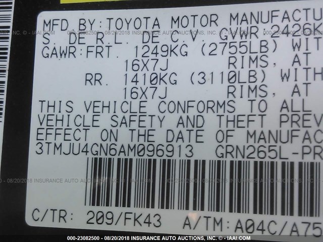 3TMJU4GN6AM096913 - 2010 TOYOTA TACOMA DOUBLE CAB PRERUNNER BLACK photo 9