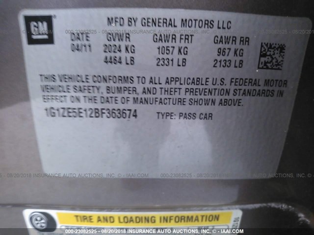 1G1ZE5E12BF363674 - 2011 CHEVROLET MALIBU LTZ 米色 照片 9