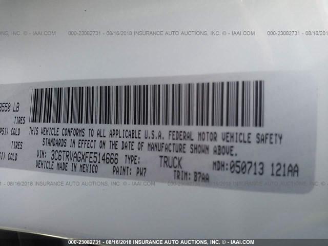 3C6TRVAGXFE514666 - 2015 RAM PROMASTER 1500 1500 STANDARD WHITE photo 9