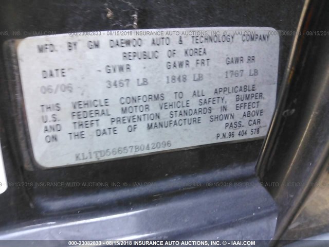 KL1TD56657B042096 - 2007 CHEVROLET AVEO LS BLACK photo 9