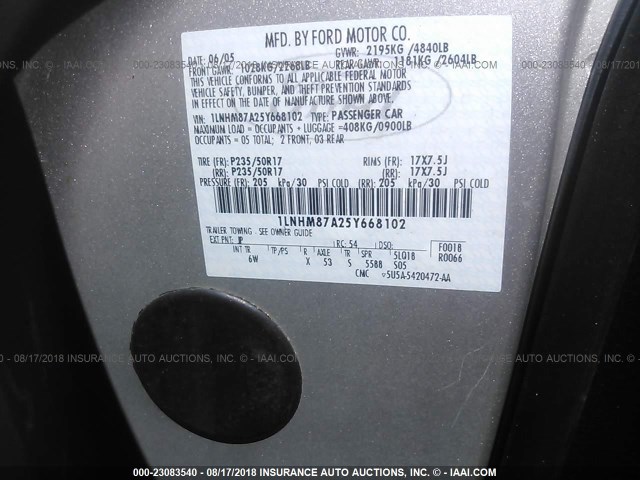 1LNHM87A25Y668102 - 2005 LINCOLN LS 银色 照片 9