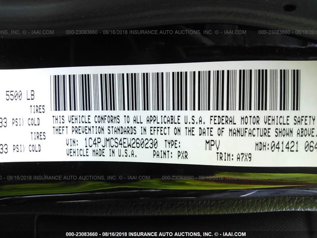 1C4PJMCS4EW260230 - 2014 JEEP CHEROKEE LATITUDE Qara foto 9