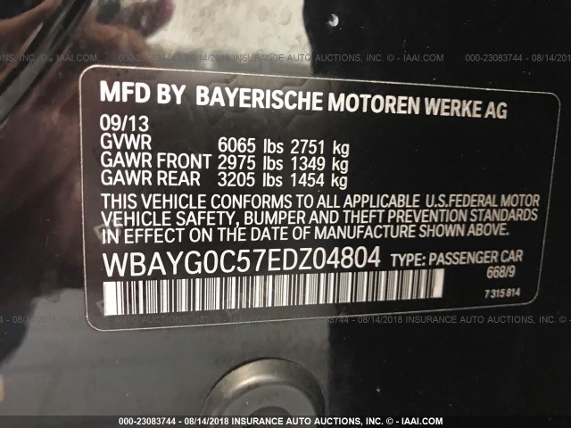WBAYG0C57EDZ04804 - 2014 BMW 760 LI BLACK photo 9