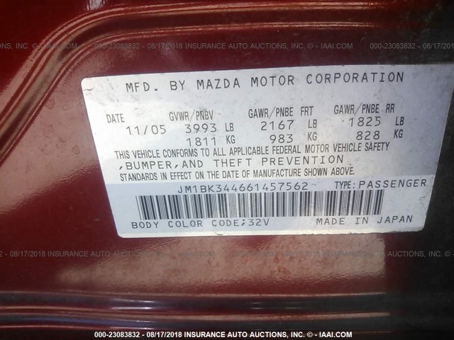 JM1BK344661457562 - 2006 MAZDA 3 HATCHBACK RED photo 9