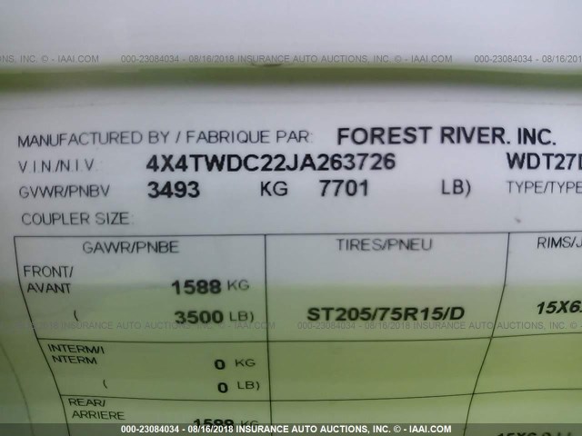 4X4TWDC22JA263726 - 2018 FOREST RIVER WILDWOOD  BROWN photo 9