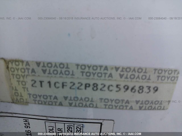 2T1CF22P82C596839 - 2002 TOYOTA CAMRY SOLARA SE/SLE Ağ foto 9