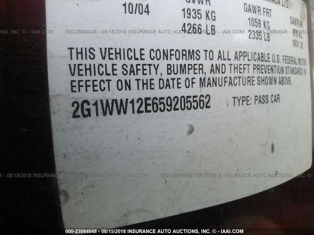 2G1WW12E659205562 - 2005 CHEVROLET MONTE CARLO LS ბურგუნდია ფოტო 9