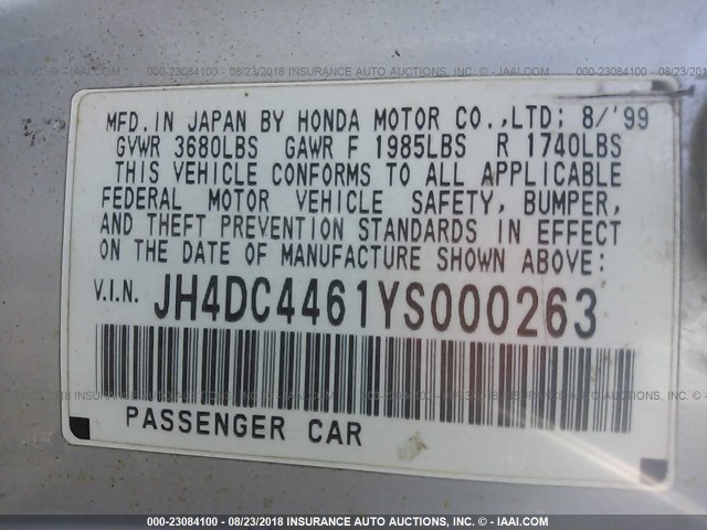 JH4DC4461YS000263 - 2000 ACURA INTEGRA GS SILVER photo 9