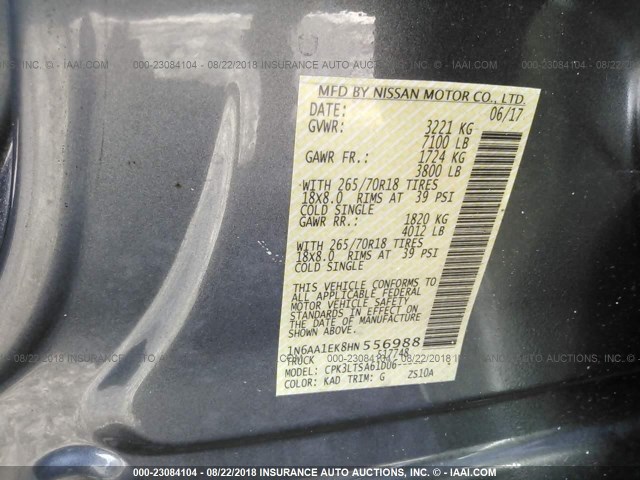 1N6AA1EK8HN556988 - 2017 NISSAN TITAN S GRAY photo 9