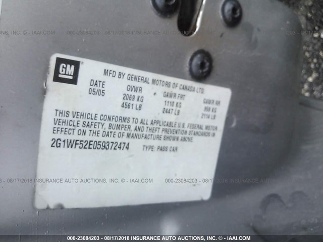 2G1WF52E059372474 - 2005 CHEVROLET IMPALA SILVER photo 9