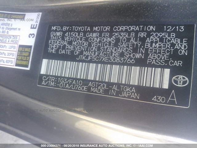 JTKJF5C7XE3083766 - 2014 TOYOTA SCION TC 黑色 照片 9