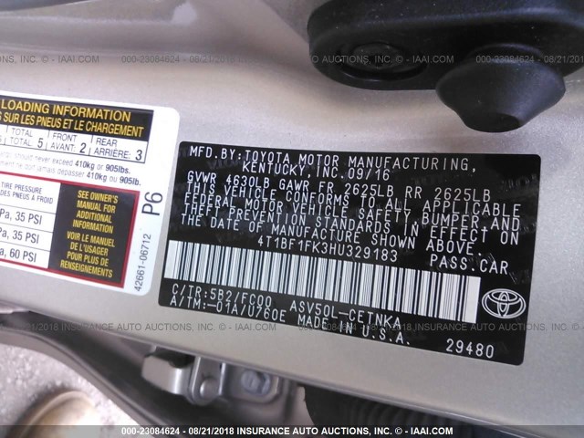 4T1BF1FK3HU329183 - 2017 TOYOTA CAMRY LE/XLE/SE/XSE 棕色 照片 9