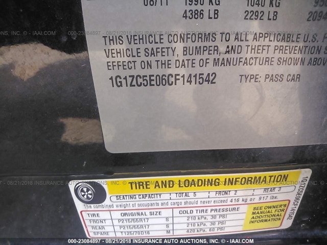 1G1ZC5E06CF141542 - 2012 CHEVROLET MALIBU 1LT 黑色 照片 9