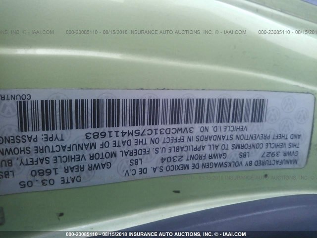 3VWCD31C75M411683 - 2005 VOLKSWAGEN NEW BEETLE GLS Yaşıl foto 9