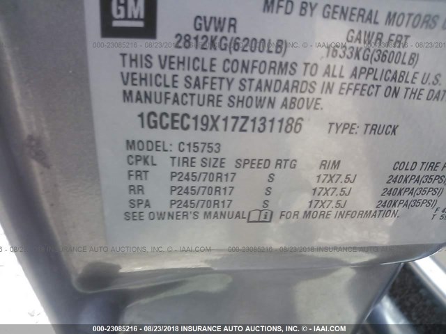 1GCEC19X17Z131186 - 2007 CHEVROLET SILVERADO C1500 CLASSIC GRAY photo 9