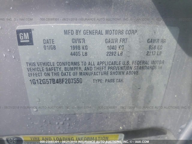 1G1ZG57B48F207550 - 2008 CHEVROLET MALIBU LS GOLD photo 9