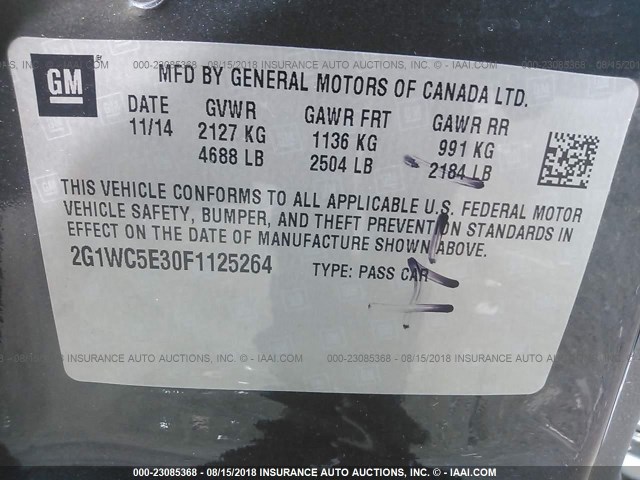 2G1WC5E30F1125264 - 2015 CHEVROLET IMPALA LIMITED LTZ BLACK photo 9